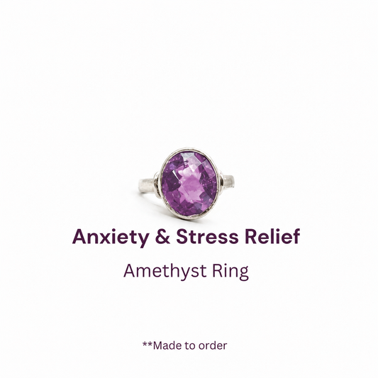 Amethyst Pure Silver Ring - Natural Stone - Lab Tested and Certified- AA Quality Stone