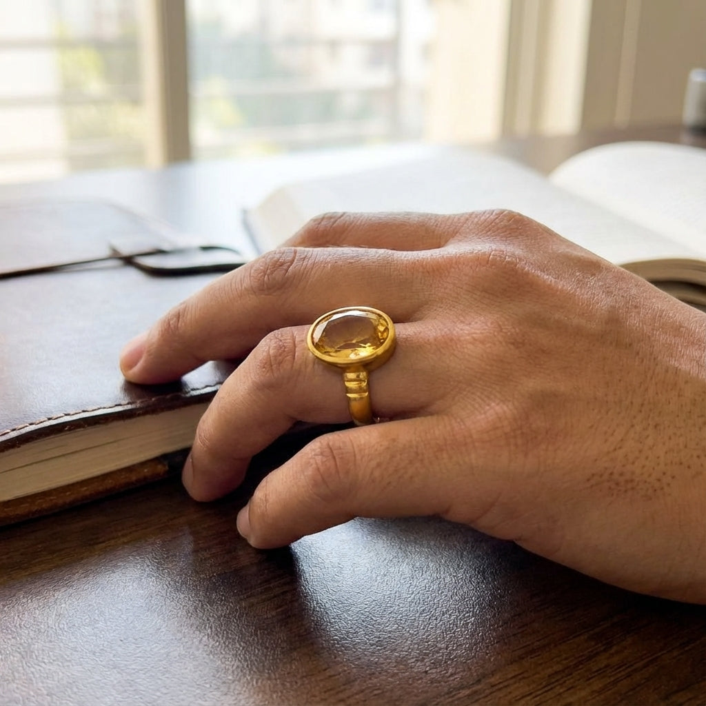 Natural Citrine Panchdhatu Ring Lab Certified (Pukhraj Substitute)- AAA Quality Stone