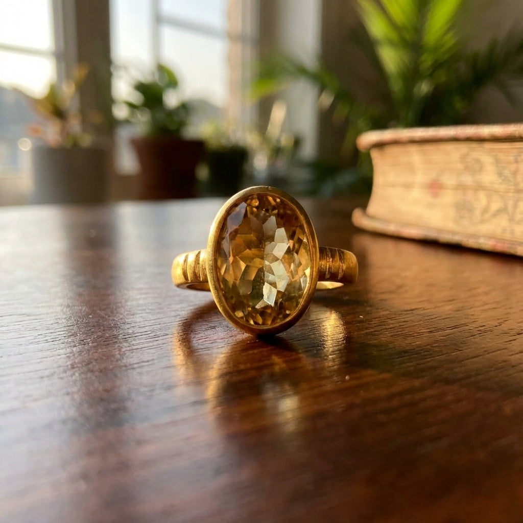 Natural Citrine Panchdhatu Ring Lab Certified (Pukhraj Substitute)- AAA Quality Stone