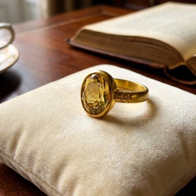 Natural Citrine (Premium Stone) Panchdhatu Ring Lab Certified D1