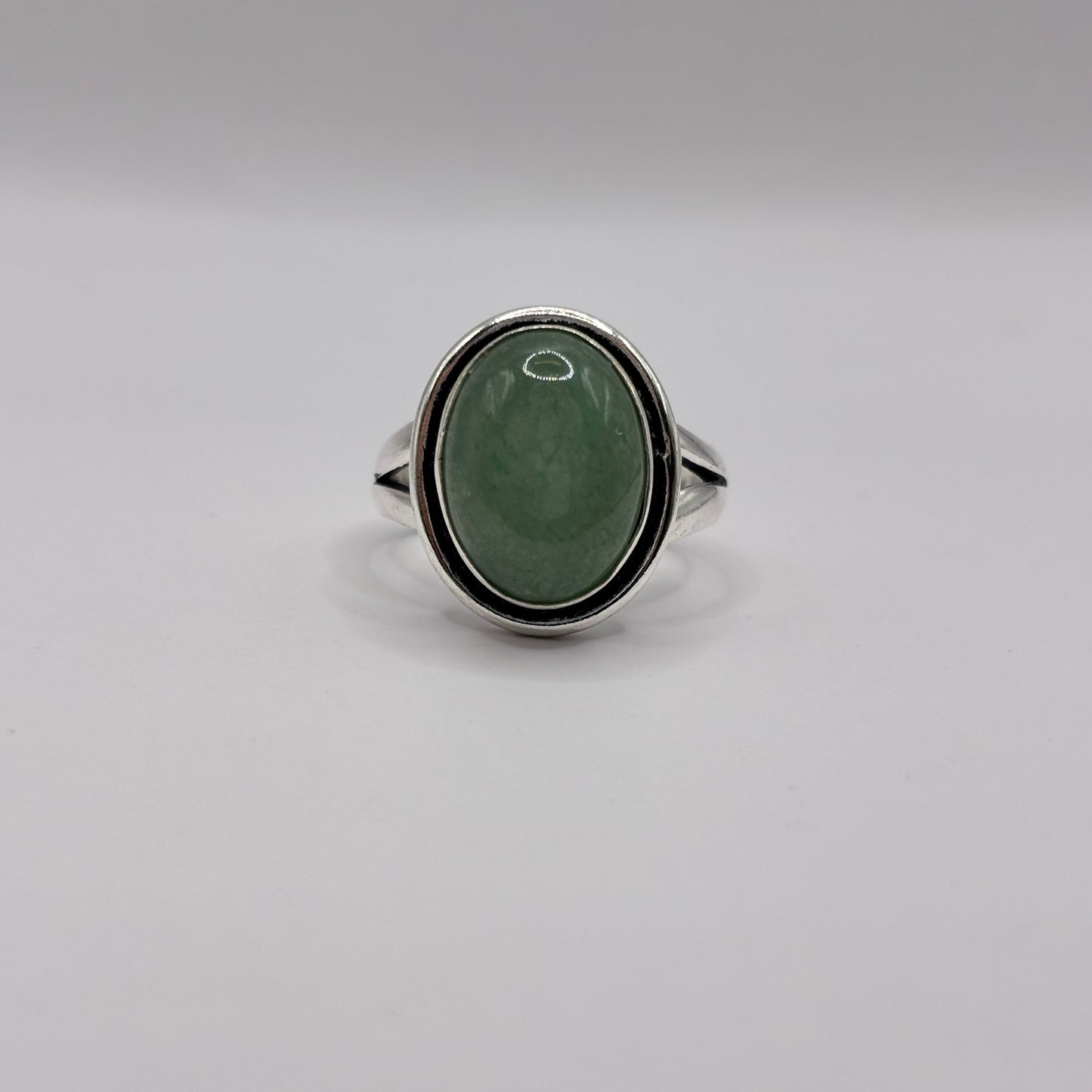 Adjustable Green Aventurine Oval German Silver Ring