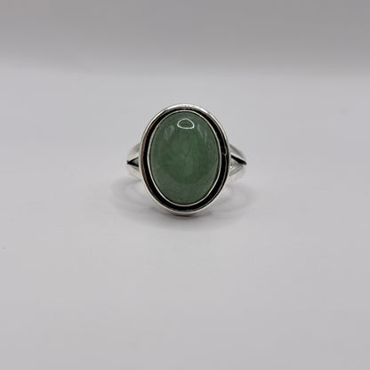 Adjustable Green Aventurine Oval German Silver Ring