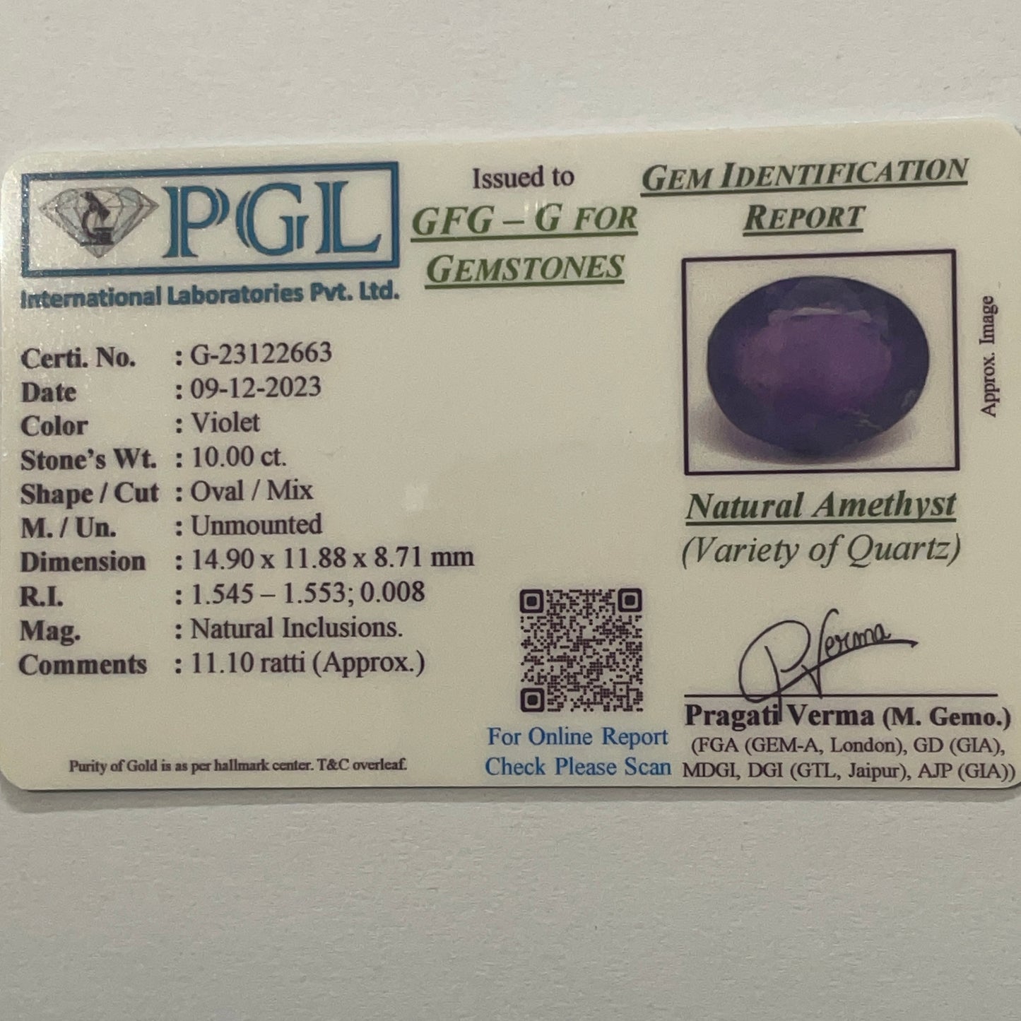 10 Carat Natural Amethyst/Jamunia