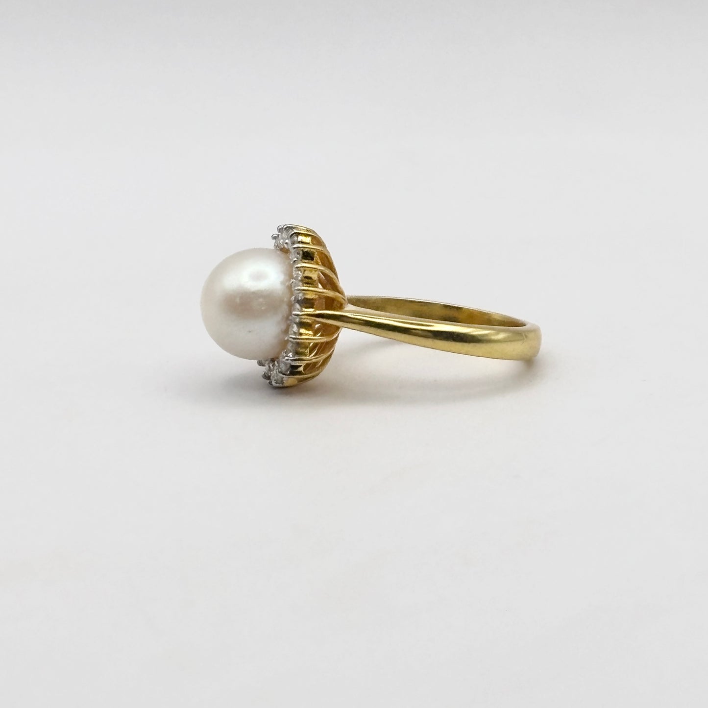 Gold Polish Pearl Moissanite Ring - Moti Ring - 925 Silver