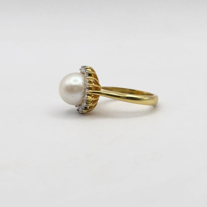 Gold Polish Pearl Moissanite Ring - Moti Ring - 925 Silver