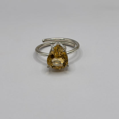 Adjustable Citrine German Silver Pear Shaped Ring