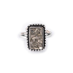 Pyrite Ring Natural Rectangle Dotted Adjustable