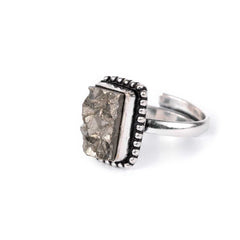 Pyrite Ring Natural Rectangle Dotted Adjustable