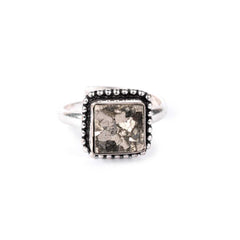 Raksha Bandhan Gift for Sister - Pyrite Ring Square Dotted Adjustable
