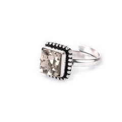 Raksha Bandhan Gift for Sister - Pyrite Ring Square Dotted Adjustable