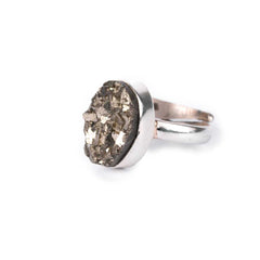 Pyrite Pure Silver Ring Adjustable