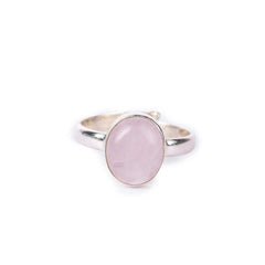 Rose Quartz Pure Silver Ring- Adjustable