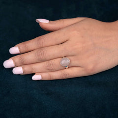 Rose Quartz Pure Silver Ring- Adjustable