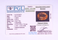 6.06 Carat Citrine Sunela- Natural & Lab-Certified