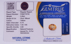 5.26 Carat Citrine Sunela- Natural & Lab-Certified