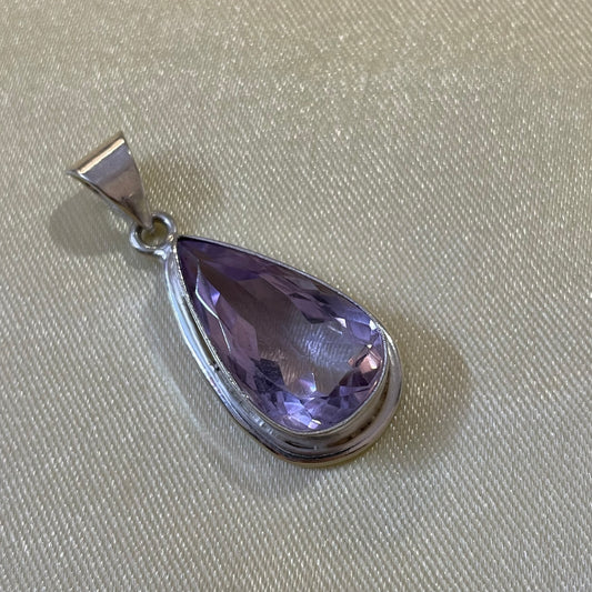 Amethyst Drop German Silver Pendant