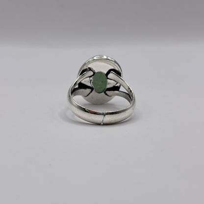 Adjustable Green Aventurine Oval German Silver Ring