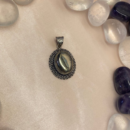 Designed Border Oval Polished Pyrite Pendant