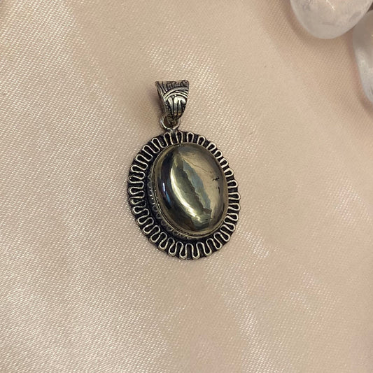 Designed Border Oval Polished Pyrite Pendant