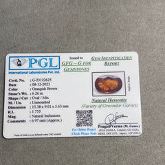 6.26 Natural African Gomed Hessonite Lab Certified