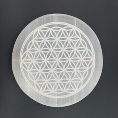 Flower of Life Charging Selenite Plate Round- 3 inch