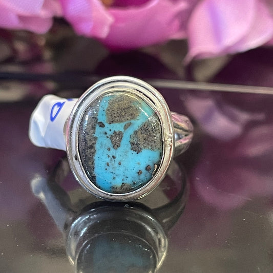 Irani Firoza/ Turquoise German Silver Ring- IF/10