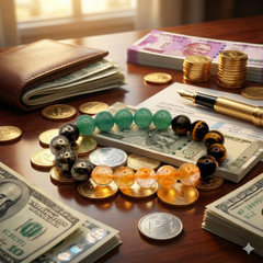 Money Magnet Crystal Bracelet – 100% Natural Pyrite, Citrine, Tiger Eye & Green Aventurine | 10 mm | G for Gemstones