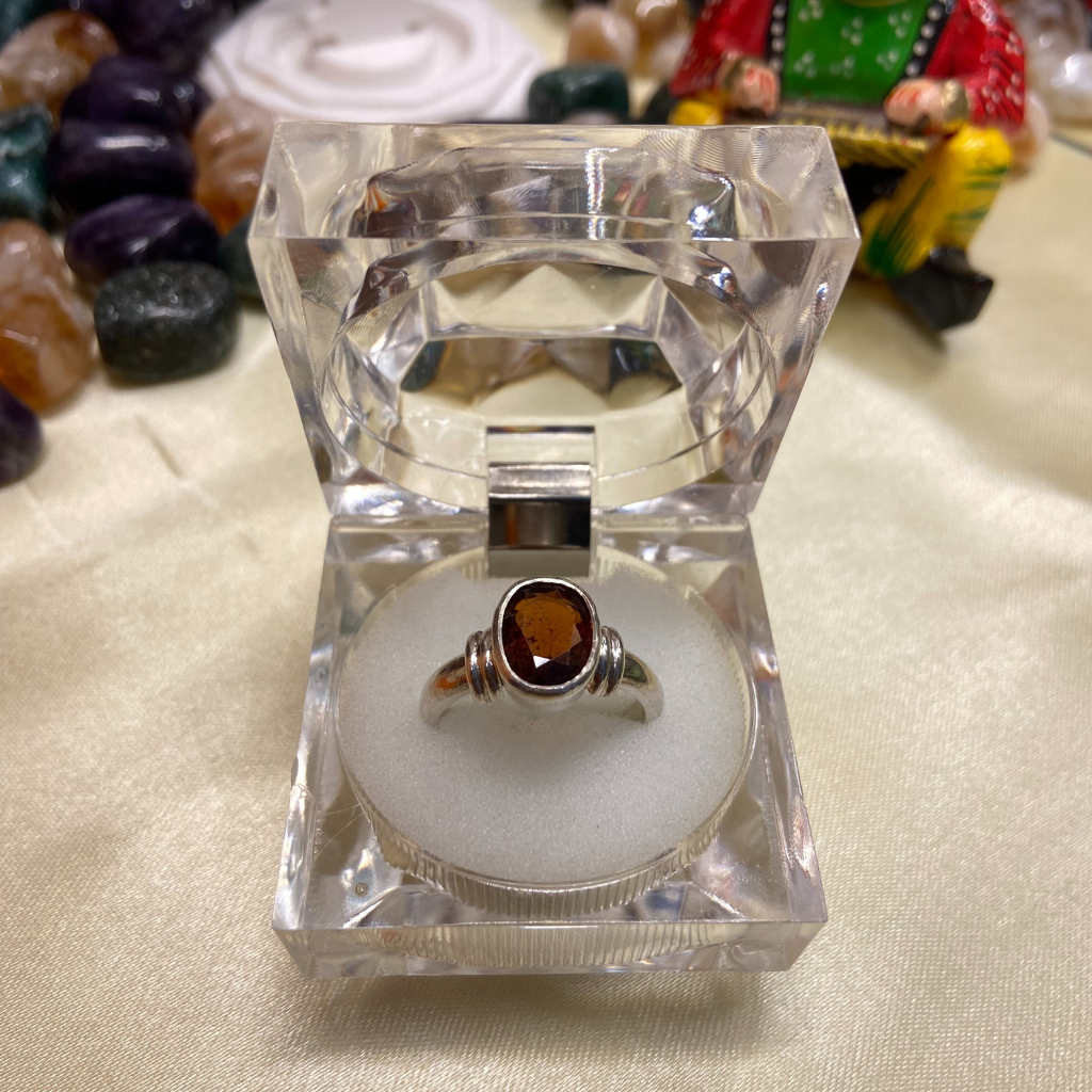 Carat Natural African Gomed/Garnet/Hessonite Pure Silver Ring