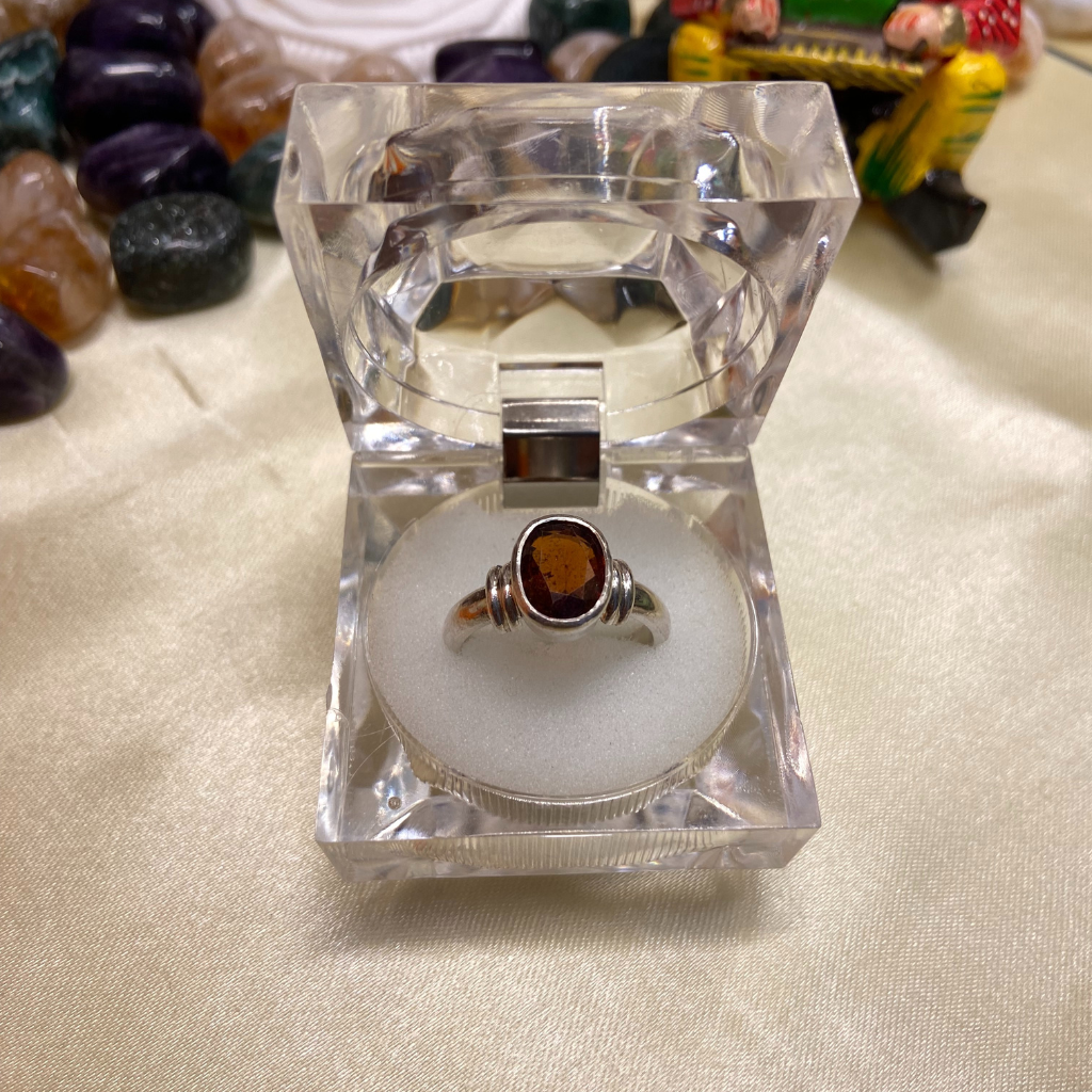 Carat Natural African Gomed/Garnet/Hessonite Pure Silver Ring