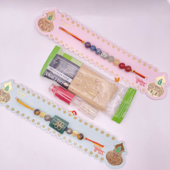 Seven Chakra & ZIbu Money Magnet Rectangle Rakhi | Roli Chawal & Sweet | 2 Rakhis