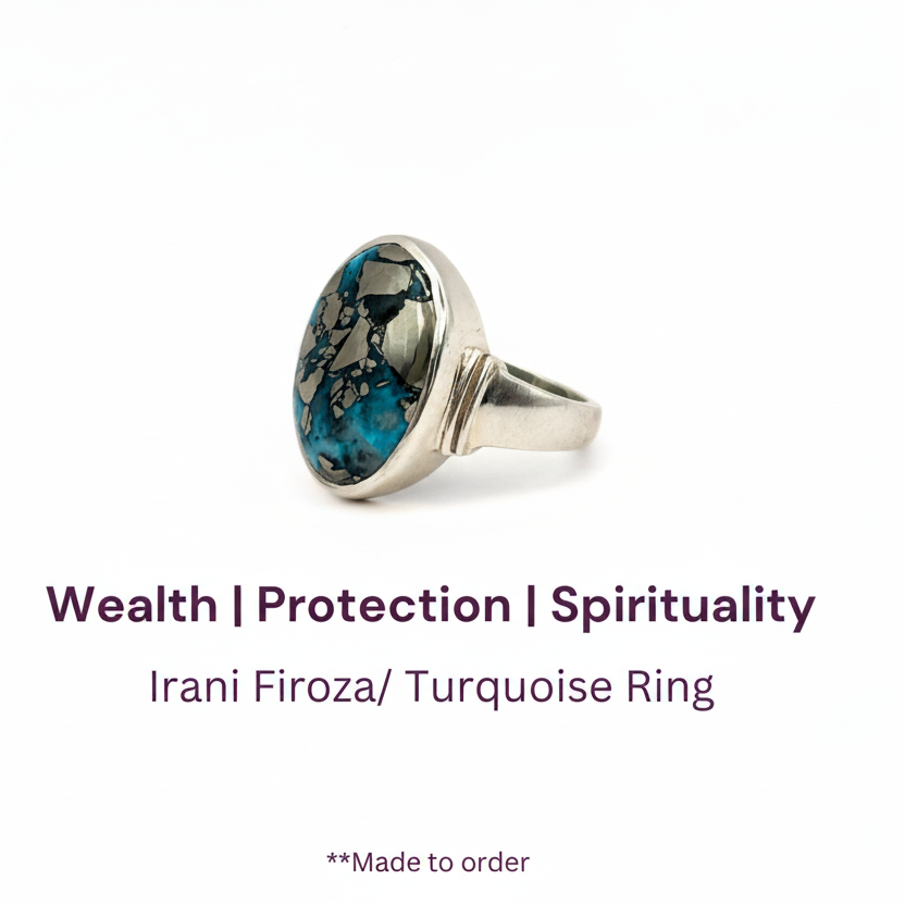 Mystic Irani Firoza Ring (Turquoise) 10 Carat Stone Pure Silver Ring  Natural Stone