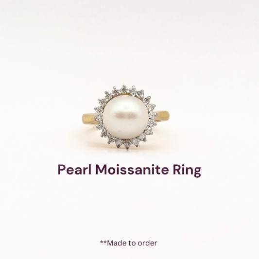 Gold Polish Pearl Moissanite Ring - Moti Ring - 925 Silver