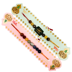 Seven Chakra & ZIbu Money Magnet Rectangle Rakhi | Roli Chawal & Sweet | 2 Rakhis