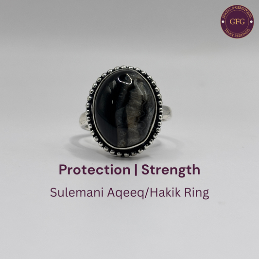 Adjustable Sulemani Aqeeq (Hakik) Oval Dotted German Silver Ring- SA 09