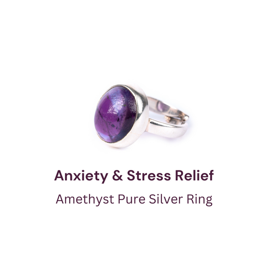 Amethyst Pure Silver Ring - Adjustable