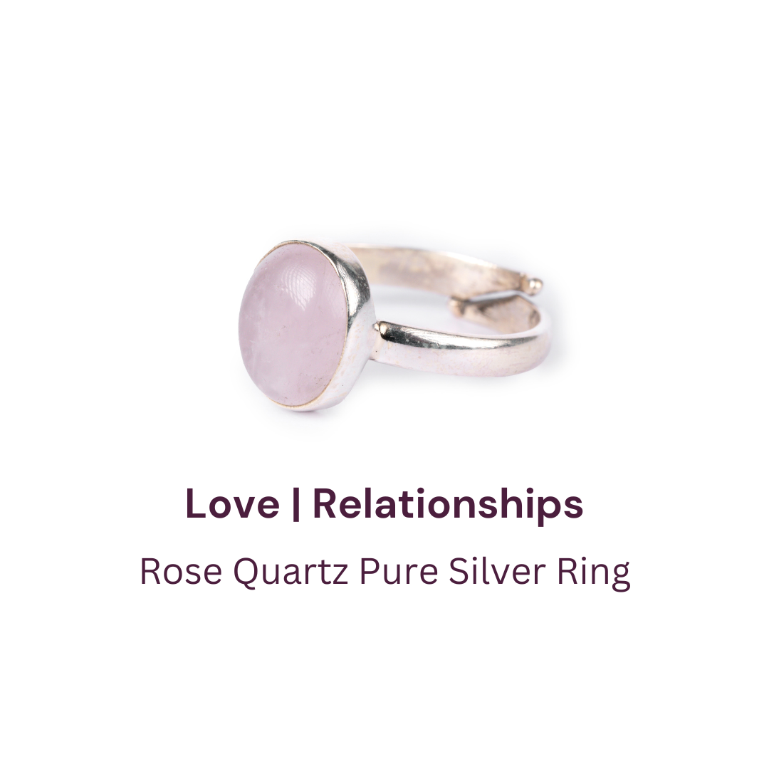 Rose Quartz Pure Silver Ring- Adjustable