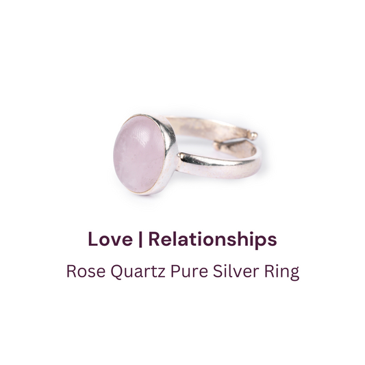 Rose Quartz Pure Silver Ring- Adjustable