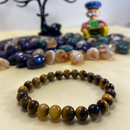 Confidence and Evil Eye Protection Bracelet - Tiger Eye Bracelet - 8mm