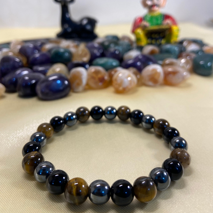 Triple Protection Bracelet - Tiger Eye, Hematite, Obsidian - 8mm