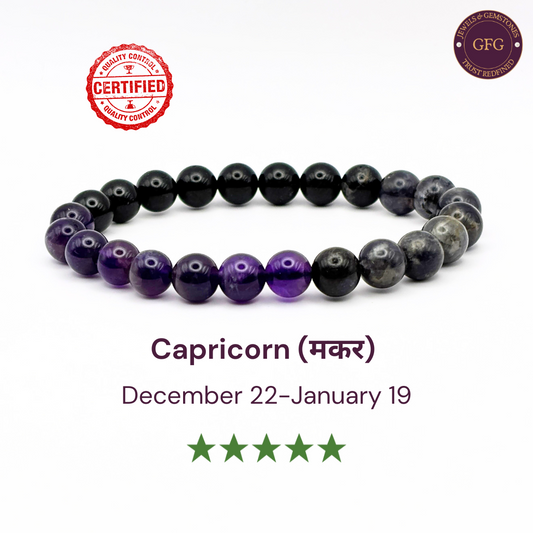 Capricorn Zodiac Birthstone Crystal Bracelet- 8 mm- Makar rashi crystal bracelet