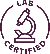 Logo with a microscope and 'Lab Certified' text in purple on a white background